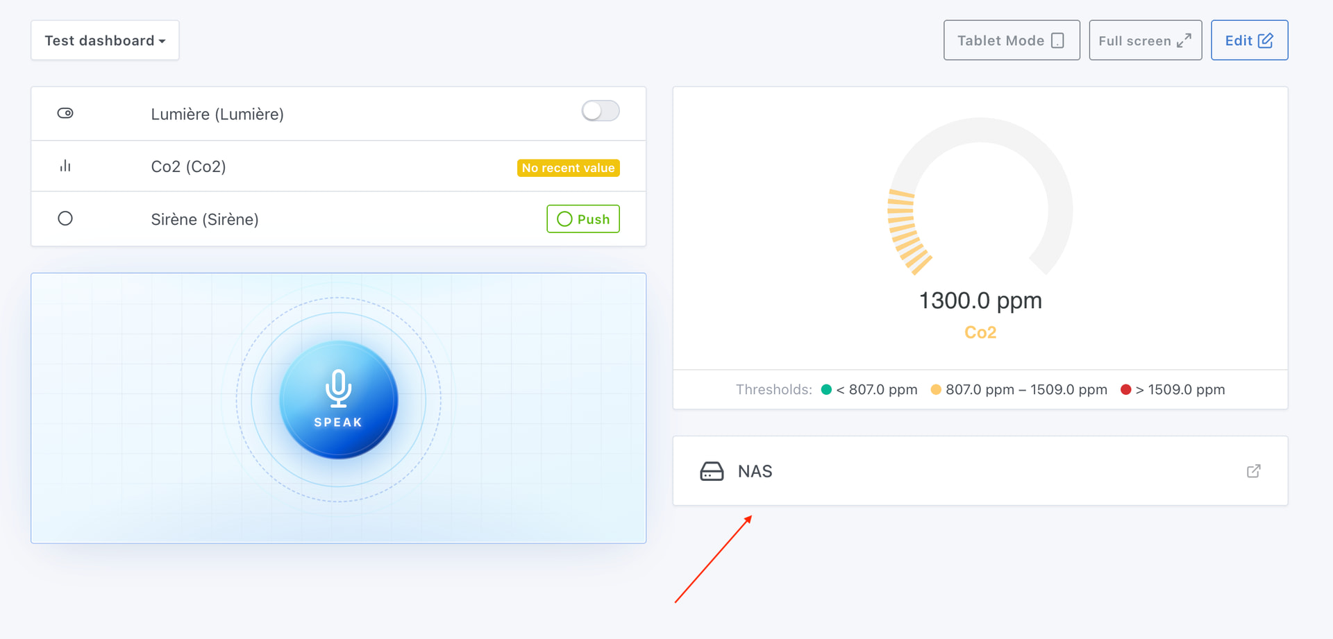 Link widget on the dashboard