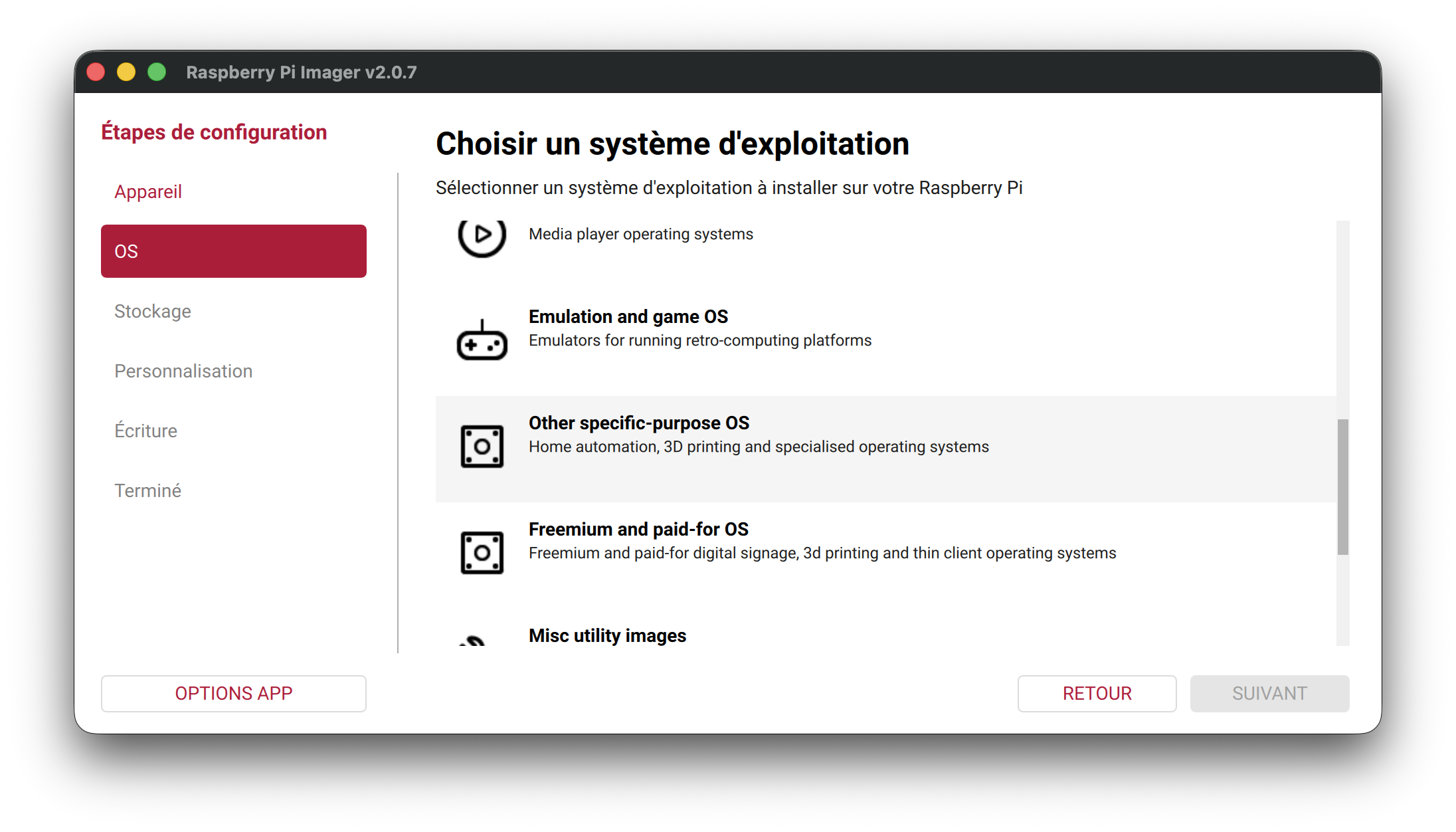 Choose "Other specific-purpose OS" category